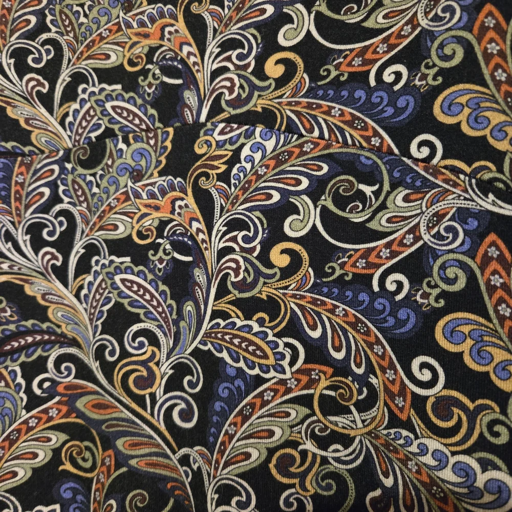 Salaam XL Tunic, Black With Beautiful Multicolored Swirling Pattern, Scoop Neck - Picture 2 of 4